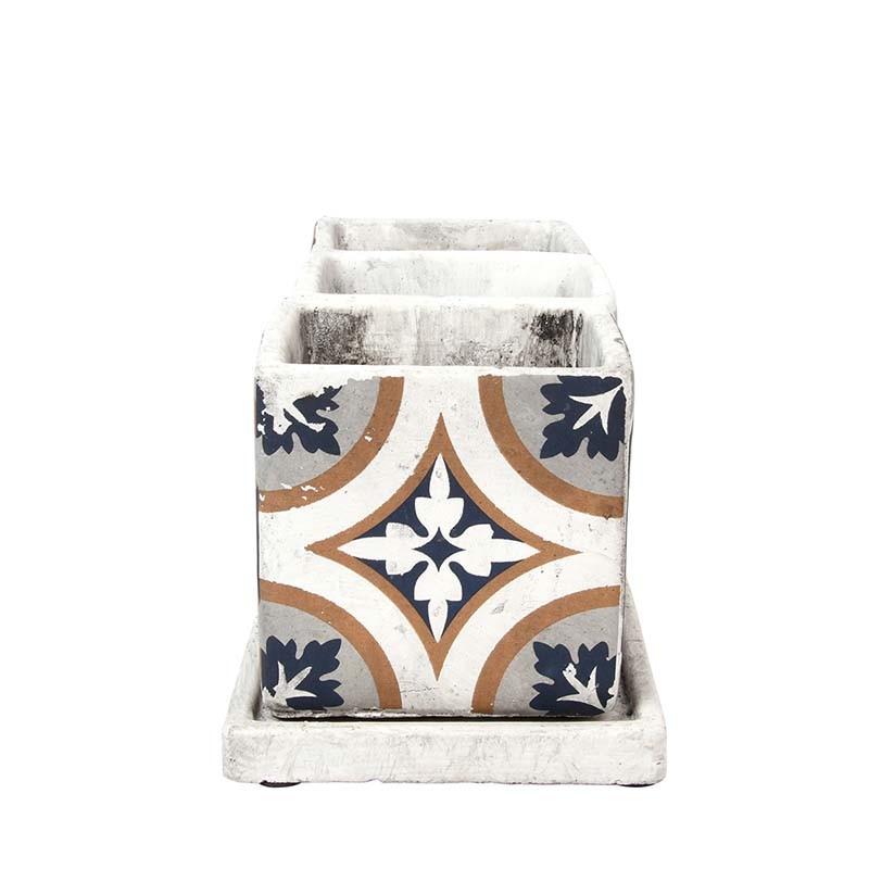 Esschert Design Portuguese tiles 3 pots on tray (AC179