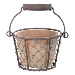 Esschert Design Aged terracotta pot in wire basket/handle (AT09