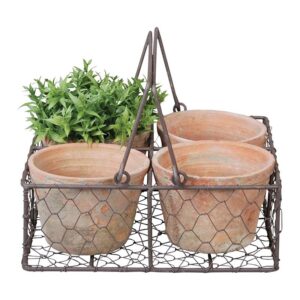 Esschert Design 4 Pots in wire basket (AT12