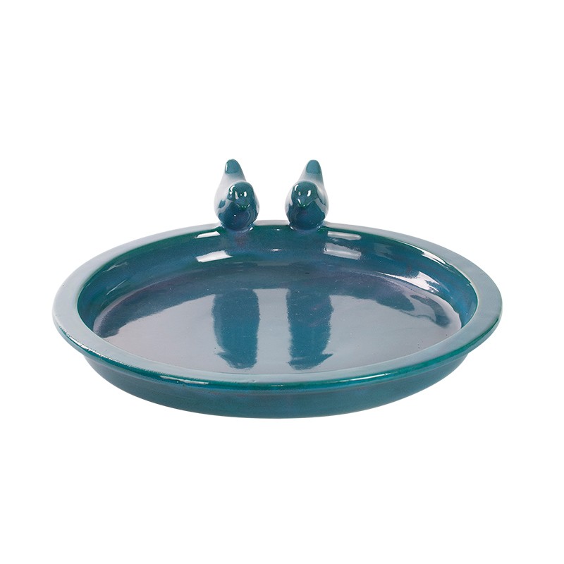 Esschert Design Bird bath ceramic round petrol L (FB544