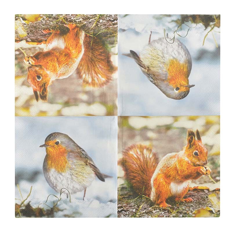 Esschert Design Paper napkins robin/squirrel (TP213