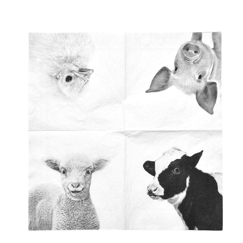 Esschert Design Paper napkins farm animals b/w S (TP329