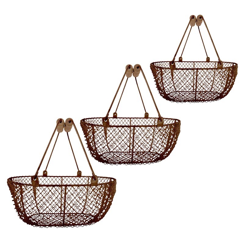 Esschert Design Woven wire basket oval set of 3 brown (WB5