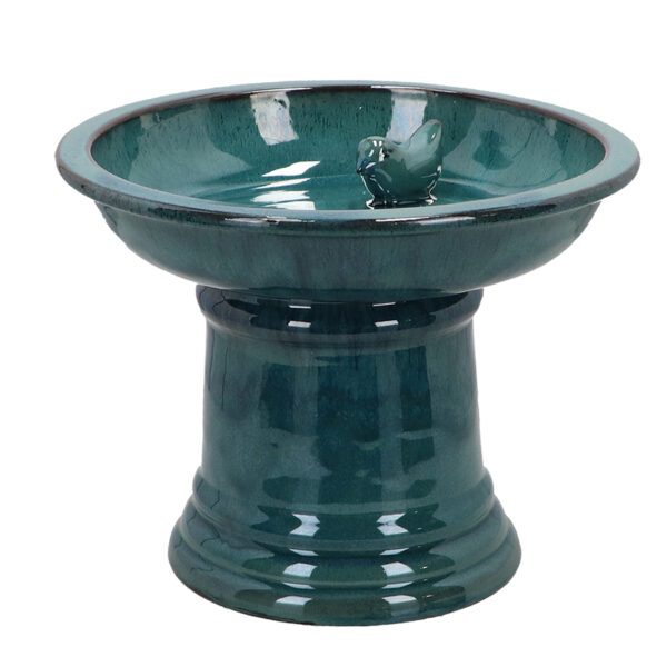 Esschert Design Bird bath ceramic on foot petrol S (FB661 8714982282133) - 1