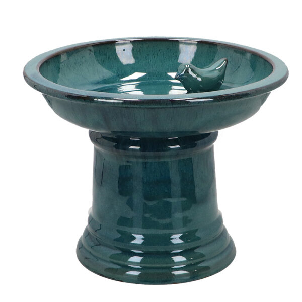 Esschert Design Bird bath ceramic on foot petrol S (FB661 8714982282133) - 2