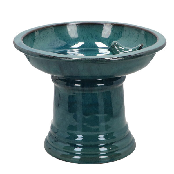 Esschert Design Bird bath ceramic on foot petrol S (FB661 8714982282133) - 3