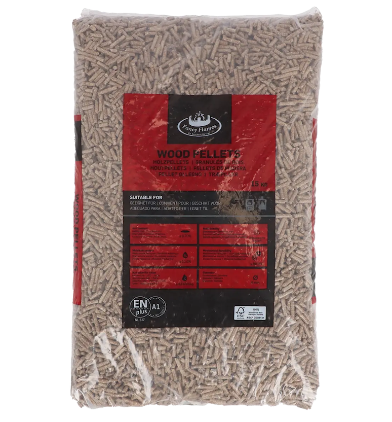 Esschert Design Wood pellets 15 kg FF971 EAN 8714982299193, W 39 x D 55 x H 14 cm, weight 15 kg, over 10 hours of combustion