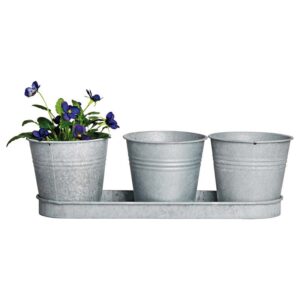 Esschert Design 3 pots de fleurs avec soucoupe  en zinc patiné (8714982059377