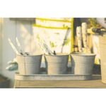 Esschert Design 3 pots de fleurs avec soucoupe  en zinc patiné – Image 2