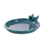 Vogelbad keramiek rond petrol L (FB544