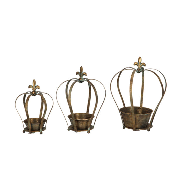 Esschert Design Aged Metal kroon plantenbak set / 3 (AM136 8714982289408) - 01